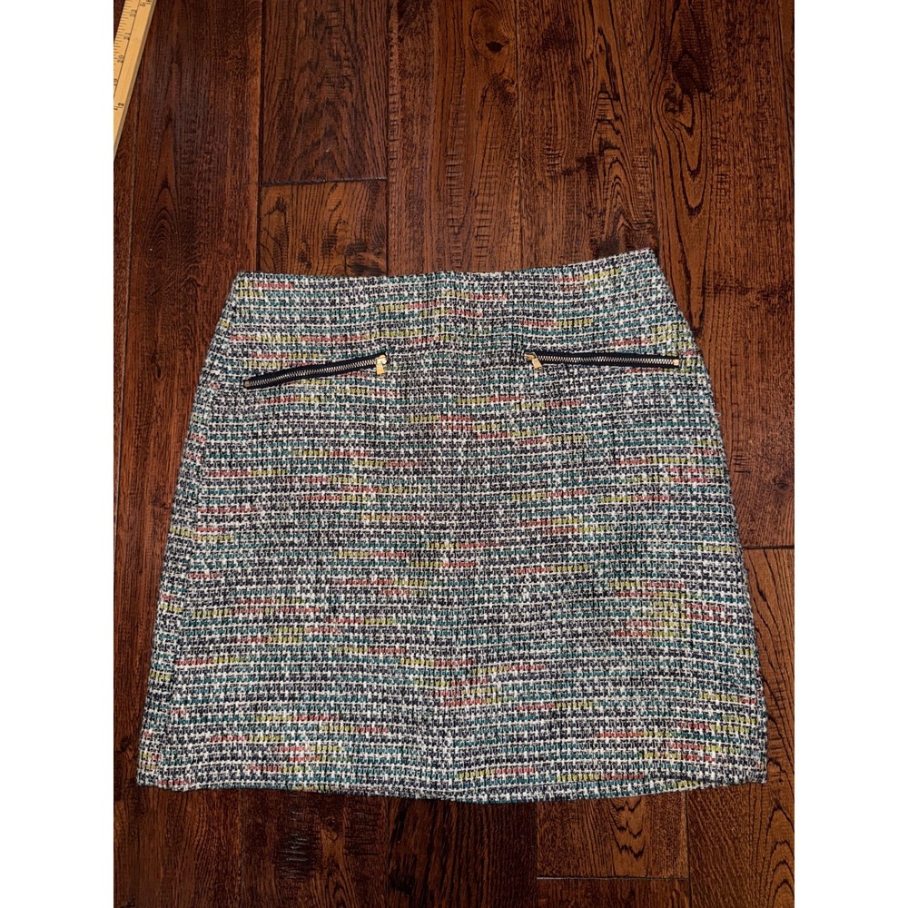 LOFT Petites Multi Color Tweed Mini Skirt Size 6P A-Line Zipper Pockets office